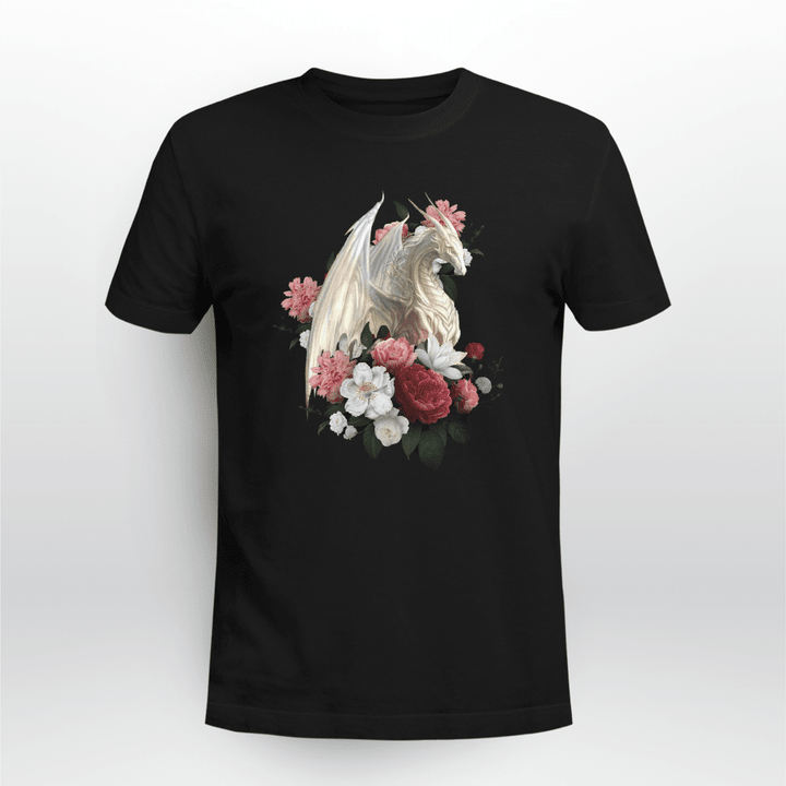 White Dragon With Colourful Roses Shirt