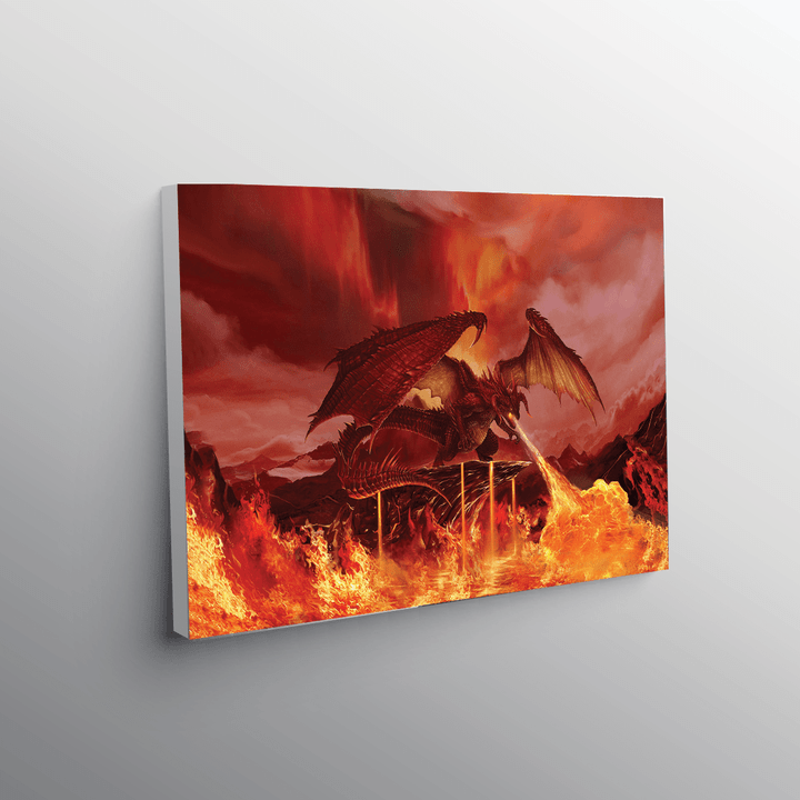 Red Dragon Is Standing Within Vocano Canvas