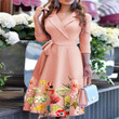 Women's Printed Suit Collar Lace-up Dress