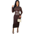 Women's Fashion Sexy Round Neck Cinched Patchwork Leather Back Zipper Dress