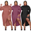 Slim Fit Plus Size Solid Color Long Sleeve Sexy Fake Two-piece Dress