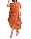 Women's Midi Dress High Waist Sweet Cake Short Sleeve Solid Color