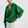 Women's Knitted Collar Pullover Green Sweater