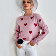 Ladies Autumn Clothes Top Preppy Style Sweet Loving Heart Pink Sweater Women's Pullover