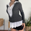 Overseas Slim-fit Short Cardigan Knitted Temperament Commute Deep V-neck Long-sleeved Sweater For Women