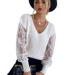 Autumn Women's Lace Stitching Sweater Pullover White V-neck Knitted Bottoming Shirt