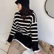 Women's Korean Style High Collar Long-sleeved Striped Loose Sweater