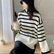 Women's Korean Style High Collar Long-sleeved Striped Loose Sweater