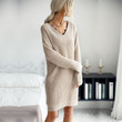 Women's Outerwear Knitted Lace Bottoming Dress V-neck Sweater Midi