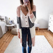 Knitted Shirt Striped Stitching Contrast Color Twist Cardigan Sweater For Women