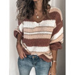 Sweater Casual V-neck Pullover Striped For Women