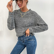 Women's Lazy Round Neck Black And White Mixed Color Sweater