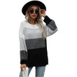 Autumn Women Clothing Round Neck Loose Contrast Color Knitted Long Sleeve Sweater