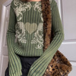 Winter Long Sleeve Heart Vintage Printed Sweater Round Neck Woolen Top