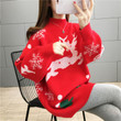 Women's Sweater Round Neck Loose Long Sleeves Christmas Deer Pullover