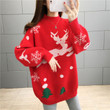 Women's Sweater Round Neck Loose Long Sleeves Christmas Deer Pullover