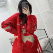 Winter Christmas Elk Bright Silk Heavy Industry Casual Mid-length Loose Red Thick Sweater Female