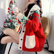 Christmas Style Lapel Thickening Sweater Women's Loose Knitted Cardigan Long-sleeved Top