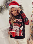 Women's Christmas Black Round Neck Cotton Printed Street Hipster Sweater