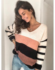 Sweater Splicing Knitwear Loose Mixed Color V-neck Striped Top