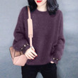 Plus Size Women's Loose And Lazy Style Round Neck Bright Silk Hedging Knitwear Sweater