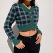 Overseas Women's Clothing College Style Plaid Contrast Color Sweater Cardigan Top