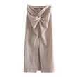 Summer High Waist Bow Tie Midi Skirt Slit Hemline At Hem Evening Dresses