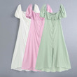 Summer Square Collar Solid Color Pleated Slim Mid-length Midi Skirt Dress Evening Dresses