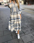 Women's Loose Casual Print V-neck Midi Skirt Dress Evening Dresses