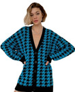 Women's Sweater Loose V-neck Houndstooth Long-sleeved Knitted Cardigan Jacket