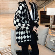 Black Plaid Sweater Coat Cardigan Women's Western Style Niche Casual Knitted Top Autumn