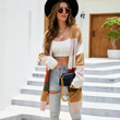 Contrast Color Long Top Outer Long-sleeves Striped Knitted Cardigan