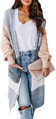Color Matching Cardigan Bohemian Style Oversized Knitted Sweater Balloon Sleeve Length Jacket