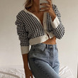 Women's Houndstooth Print Contrast Colors Slimming Short Cardigan Female Autumn