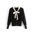 Early Autumn Fashionable All-match Slimming Pearl Buckle Bow Knitted Cardigan For Women