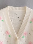 Autumn Knitted Cardigan V-neck Loose Hollow Embroidered Women's Knitwear