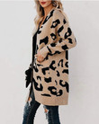 Sweater Women's Long Double Pocket Leopard Print Cardigan