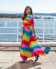 Women's Half Sleeve Rainbow Color Casual Long Dresses