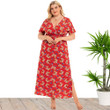 Summer Plus Size Women's Floral Dress V-neck Slit Long Dresses