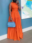 Trendy Solid Color Orange Women's Clothing Slimming Dress Temperament Commute Long Dresses