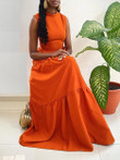Trendy Solid Color Orange Women's Clothing Slimming Dress Temperament Commute Long Dresses