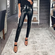 Sexy Tight Fleece-lined Feet Pants. Waist Slimming Women's Casual Trousers Bright Leather Pants Bottoms