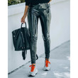 Sexy Tight Fleece-lined Feet Pants. Waist Slimming Women's Casual Trousers Bright Leather Pants Bottoms