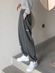 Women's Fashionable Elastic Waist Drawstring With Letters Wide Tube Track Sweatpants Casual Trousers Bottoms