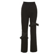 Women's Solid Color High Waist Fashion Design Bandage Casual Straight Pants Bottoms