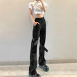 Women's Solid Color High Waist Fashion Design Bandage Casual Straight Pants Bottoms