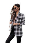 Women's Long-sleeved Double-breasted Suit Plaid Casual Coat Top Blazers