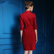 Women's Tailored Collar Dress Plus Size Red Slit One-step Skirt Blazers