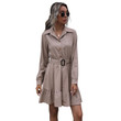 Autumn Shirt Dress Long Sleeve Solid Color Polo Collar Fitted Waist Pleated Suit Blazers