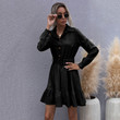 Autumn Shirt Dress Long Sleeve Solid Color Polo Collar Fitted Waist Pleated Suit Blazers